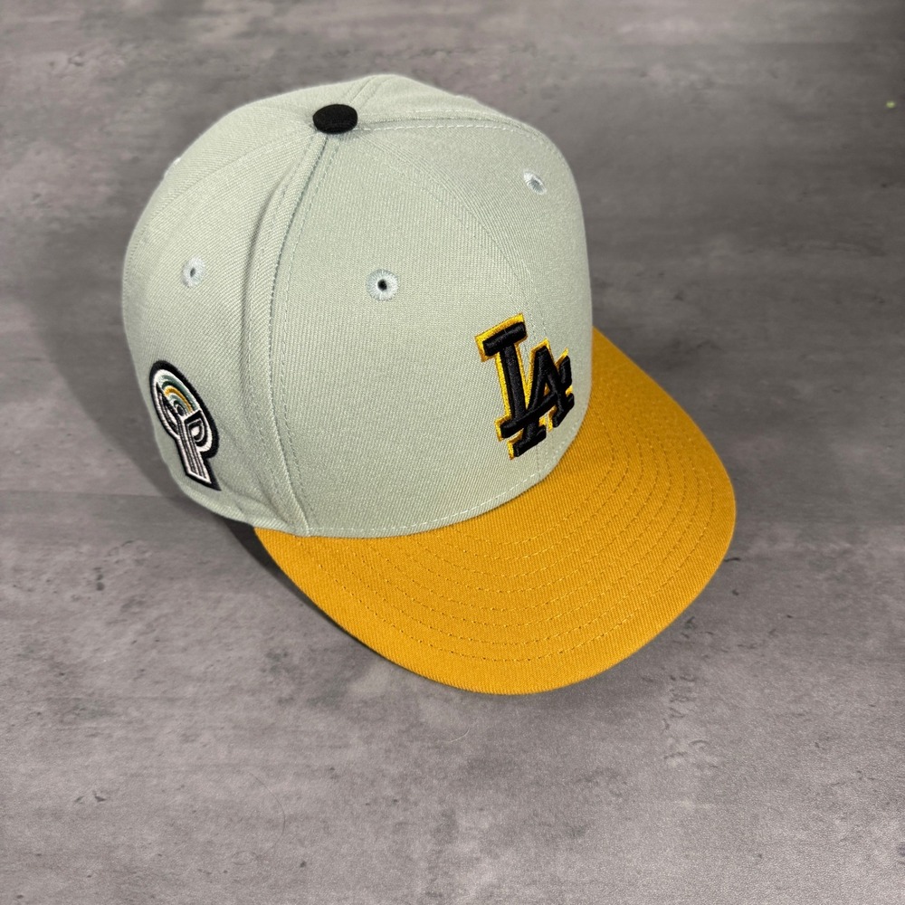 New Era Los Angeles Dodgers Hat 7 1/8 Sage Green Gold Black Fitted Cap 59Fifty